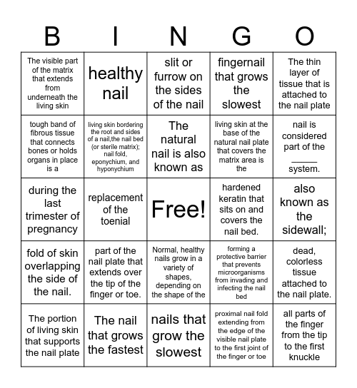 nail growth and disorders Bingo Card