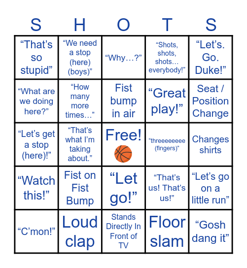 🏀 Duke Basketball Bingo (Shots) 🏀 Bingo Card