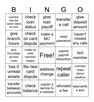 Call Center BINGO Card