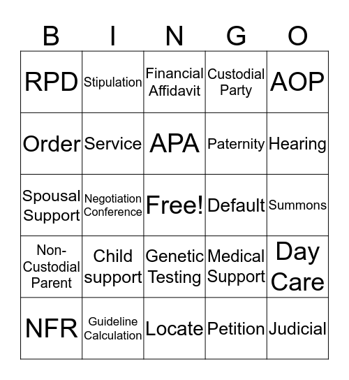 Establishment Bingo Card