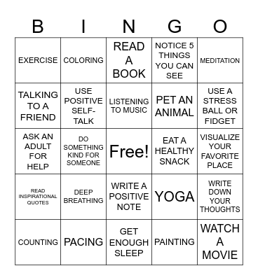 COPING SKILLS BINGO Card
