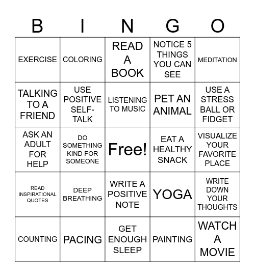 COPING SKILLS BINGO Card