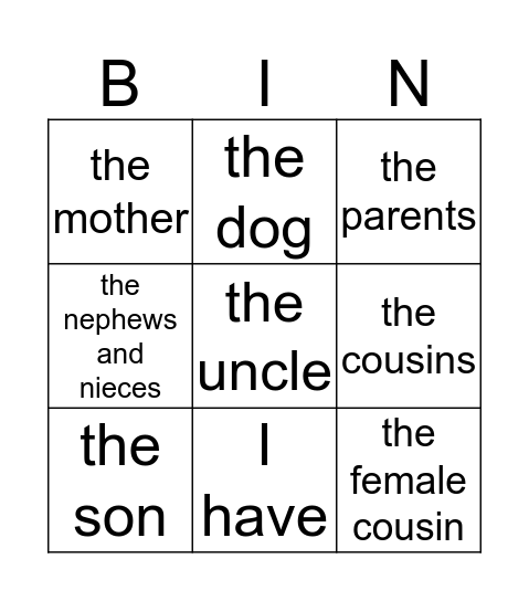 La Familia Bingo Card