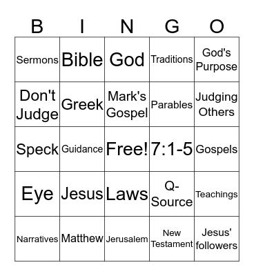 Matthew 7:1-5 Bingo Card