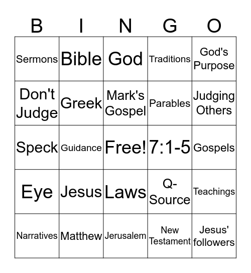 Matthew 7:1-5 Bingo Card