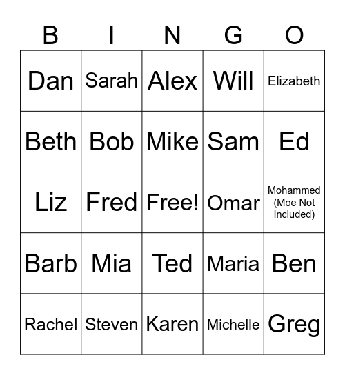 Name Game Bingo Card