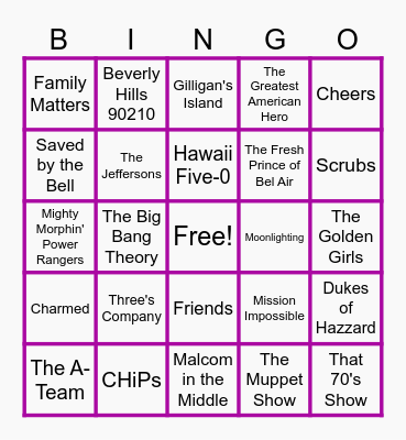 TV Theme MUSIC BINGO! Bingo Card