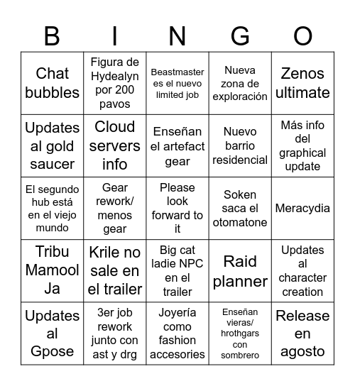 JP Fanfest Bingo Card