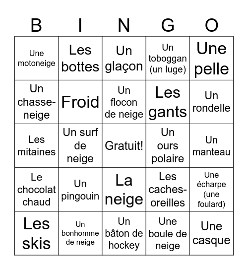 L'Hiver Bingo Card