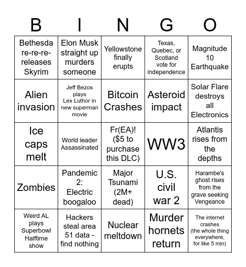 2024 Apocalypse Bingo Card