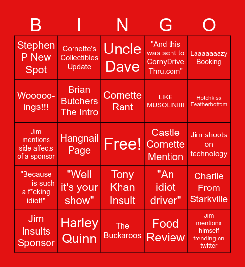 Jim Cornette Drive Thru/Experience Bingo Card