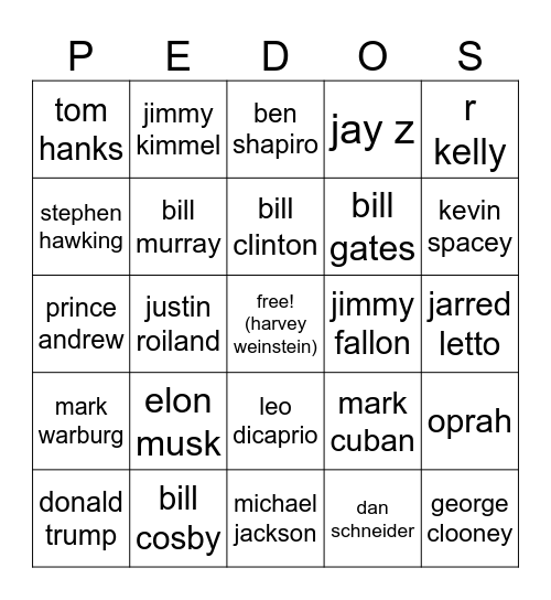 pedophile list just dropped Bingo Card