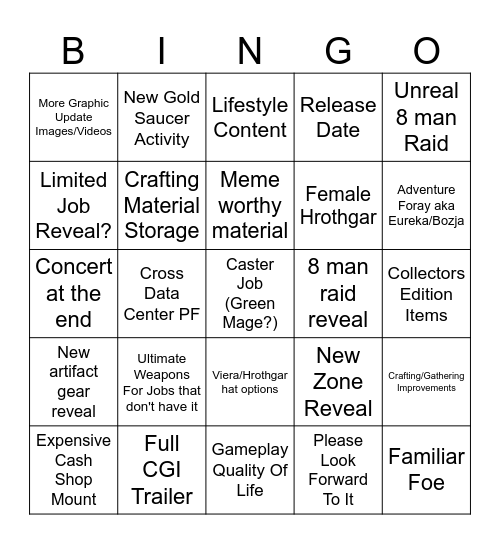 Dawntrail Live Letter Bingo Card