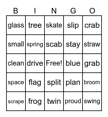 Consonant Blends Bingo Card