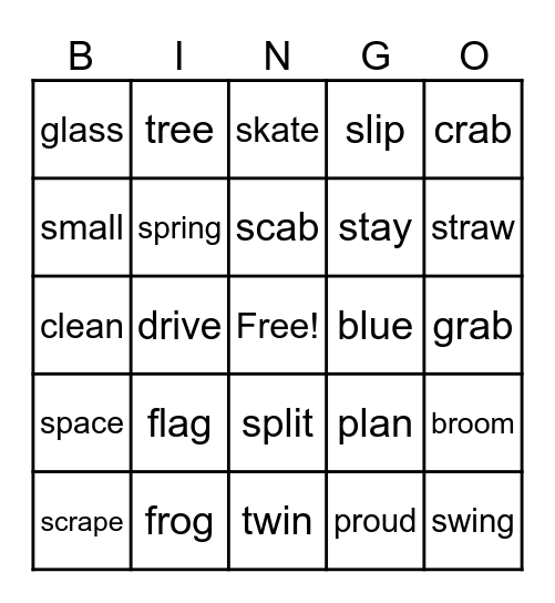 Consonant Blends Bingo Card