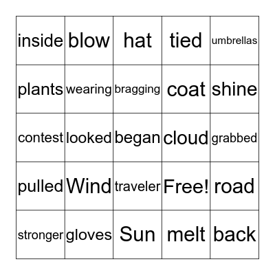 Word Grid Game Board - "The Wind and the Sun" Bingo Card