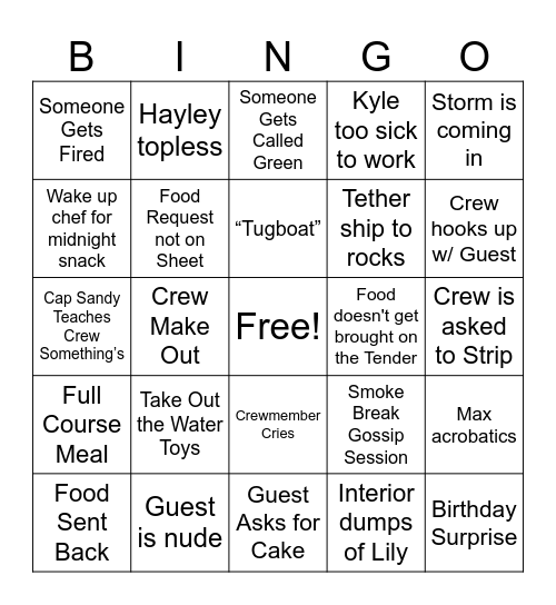 Below Deck Mediterranean Bingo Card
