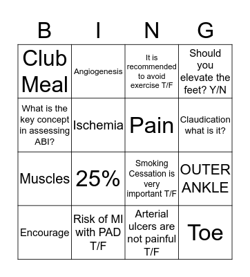 PAD Bingo Card