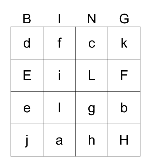 字母 Bingo Card