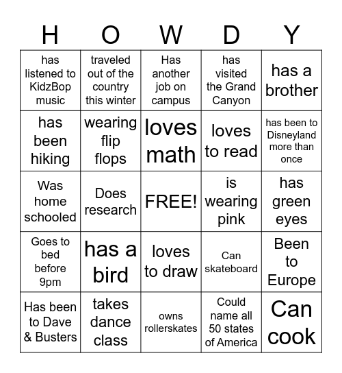 Get to Know You Bingo Card