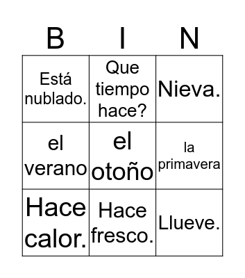 Spanish Bingo Card