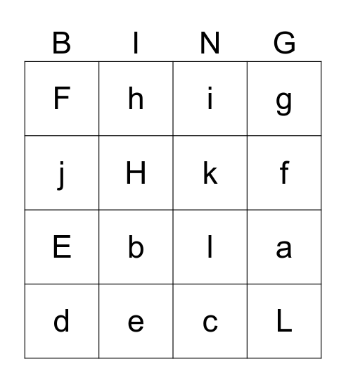 字母 Bingo Card