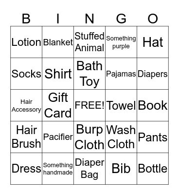 Baby Girl Bingo!  Bingo Card