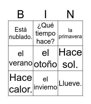 Spanish Bingo Card