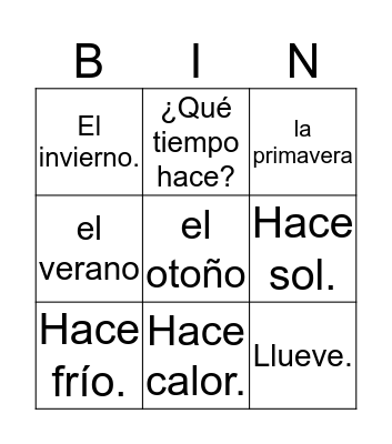 Spanish Bingo Card