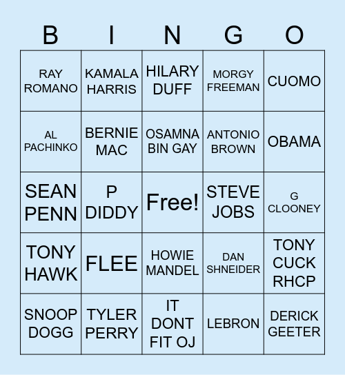 Epstein's List Bingo Card