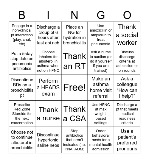 PHM QI Bingo Card