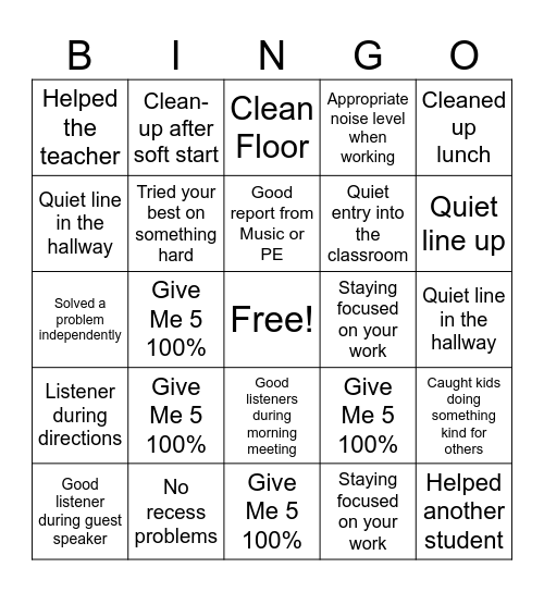 Substitute BINGO Card