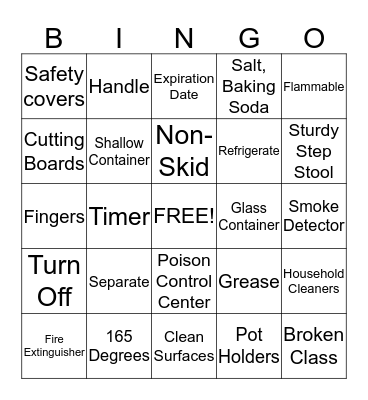 Kitchen Safety Bingo  Bingo Card