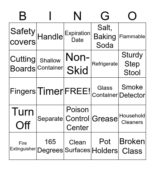 Kitchen Safety Bingo  Bingo Card