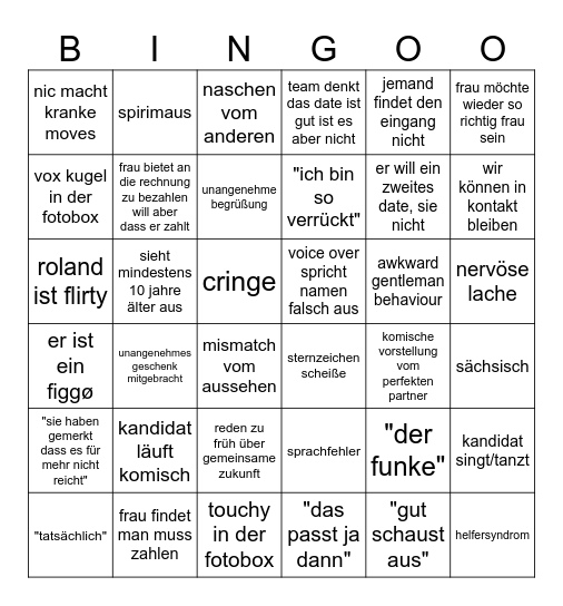 First Dates Deutsch Bingo Card