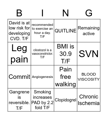 PAD Bingo Card