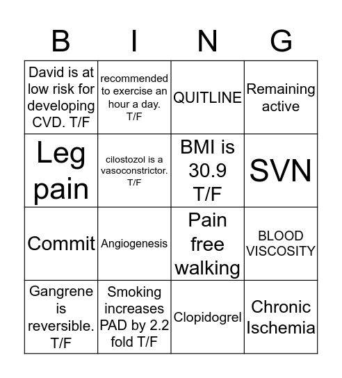 PAD Bingo Card