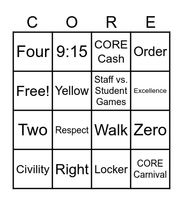 CORE Bingo Card