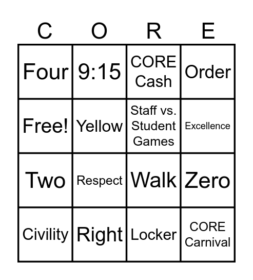 CORE Bingo Card