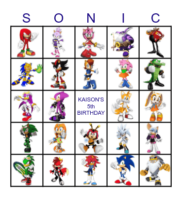 SONIC THE HEDGEHOG Bingo Card