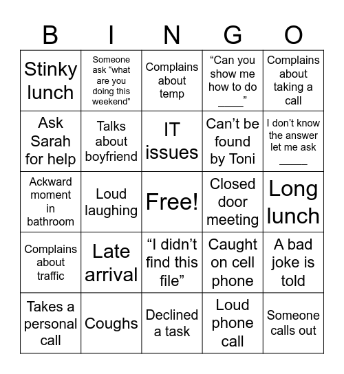 Office Bingo Card