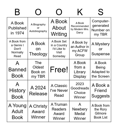 2024 READING CHALLENGE Bingo Card