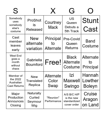 Sixgo '24 Bingo Card