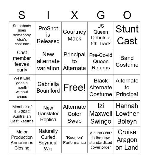 Sixgo '24 Bingo Card