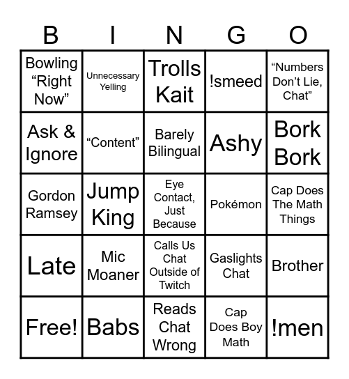 Cappity Bingo Card