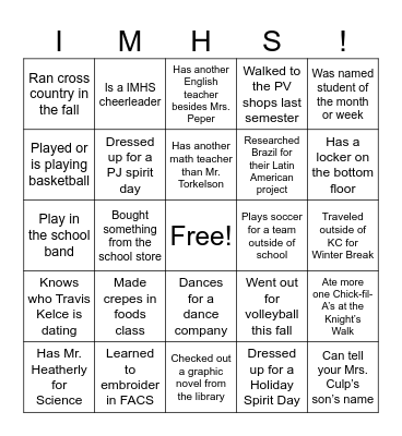 Back to School - January Style Bingo Card