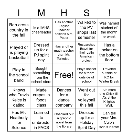 Back to School - January Style Bingo Card