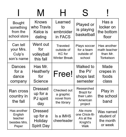 Back to School - January Edition Bingo Card