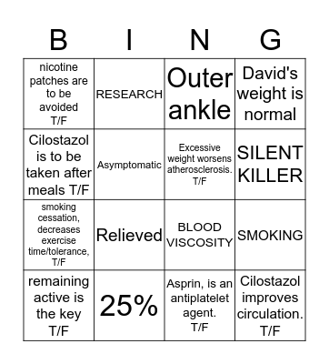 PAD Bingo Card