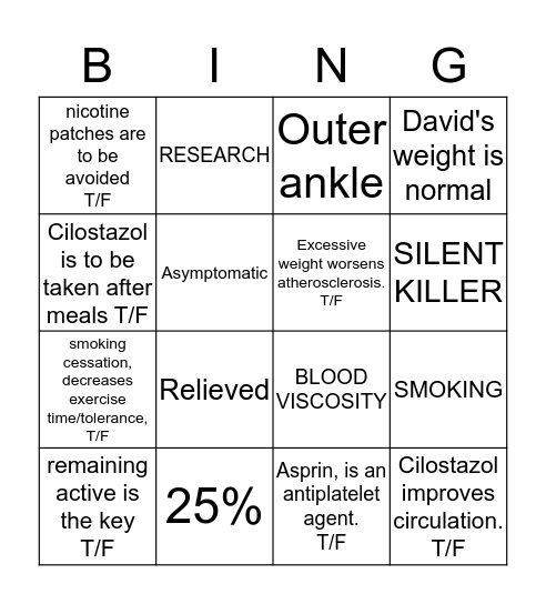 PAD Bingo Card